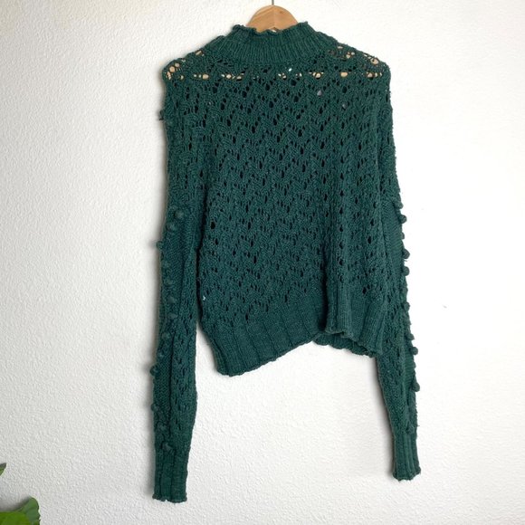 Lovers & Friends Daybreak Long Sleeve Cable Knit Mock Neck Sweater Forest Green - Picture 4 of 8